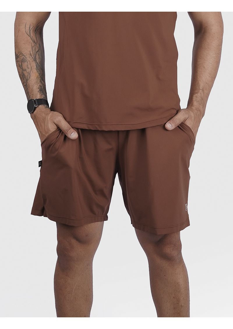 Short Duble Usup Café Compression Poliamida Uv 50+ Bolsos Interno 