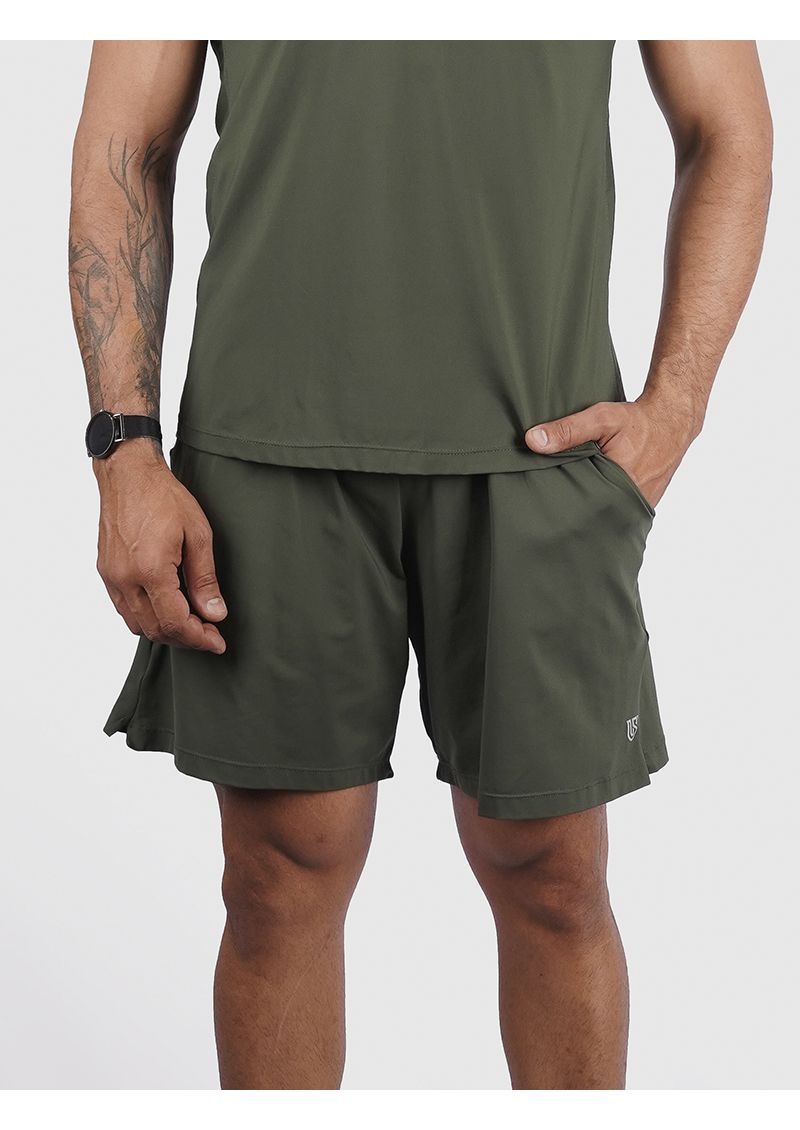 Short Duble Usup Verde Militar Compression Poliamida Uv 50+ Bolsos Interno 