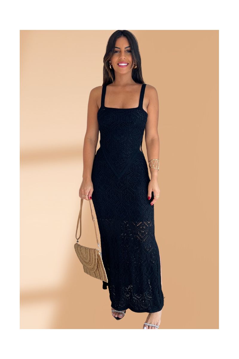 Vestido Tricot Rendado Preto Carolina