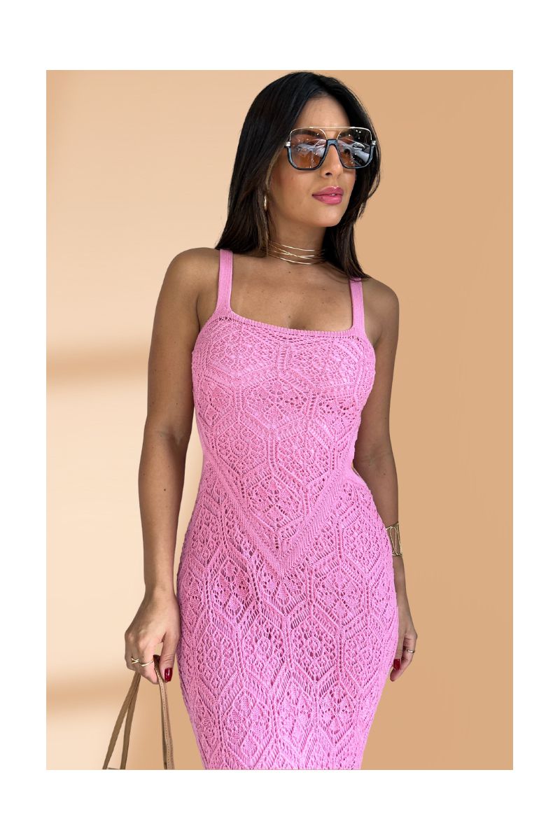 Vestido Tricot Rendado Rosa Carolina 