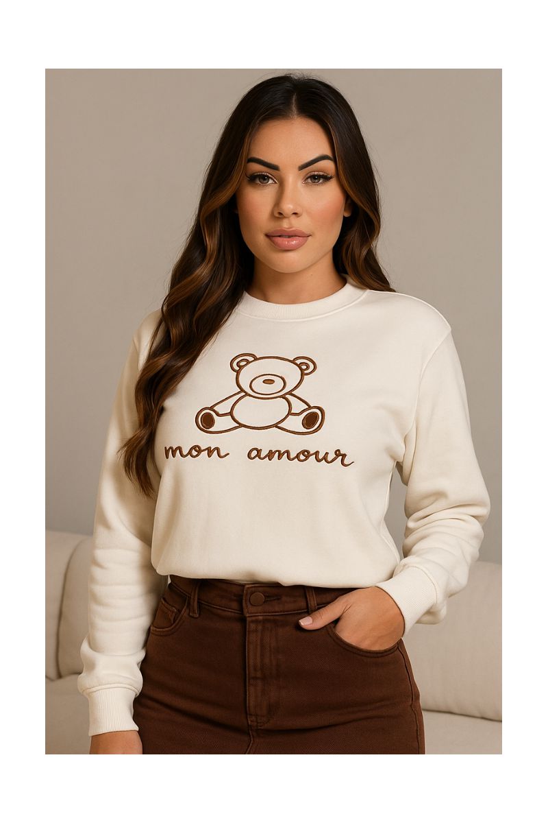 Blusa De Moletom Feminino Bordado I Mon Amour