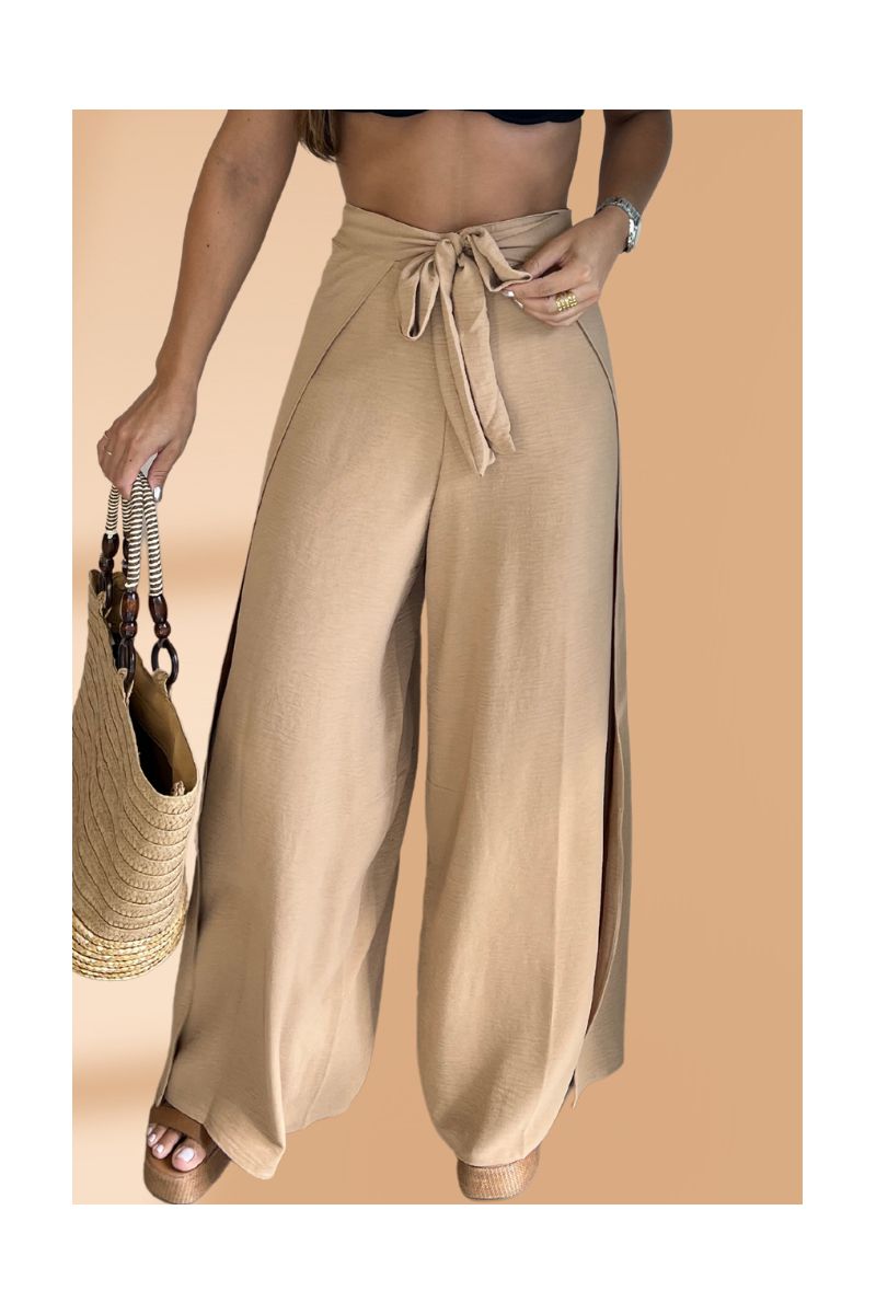Calça Pantalona Envelope Bege