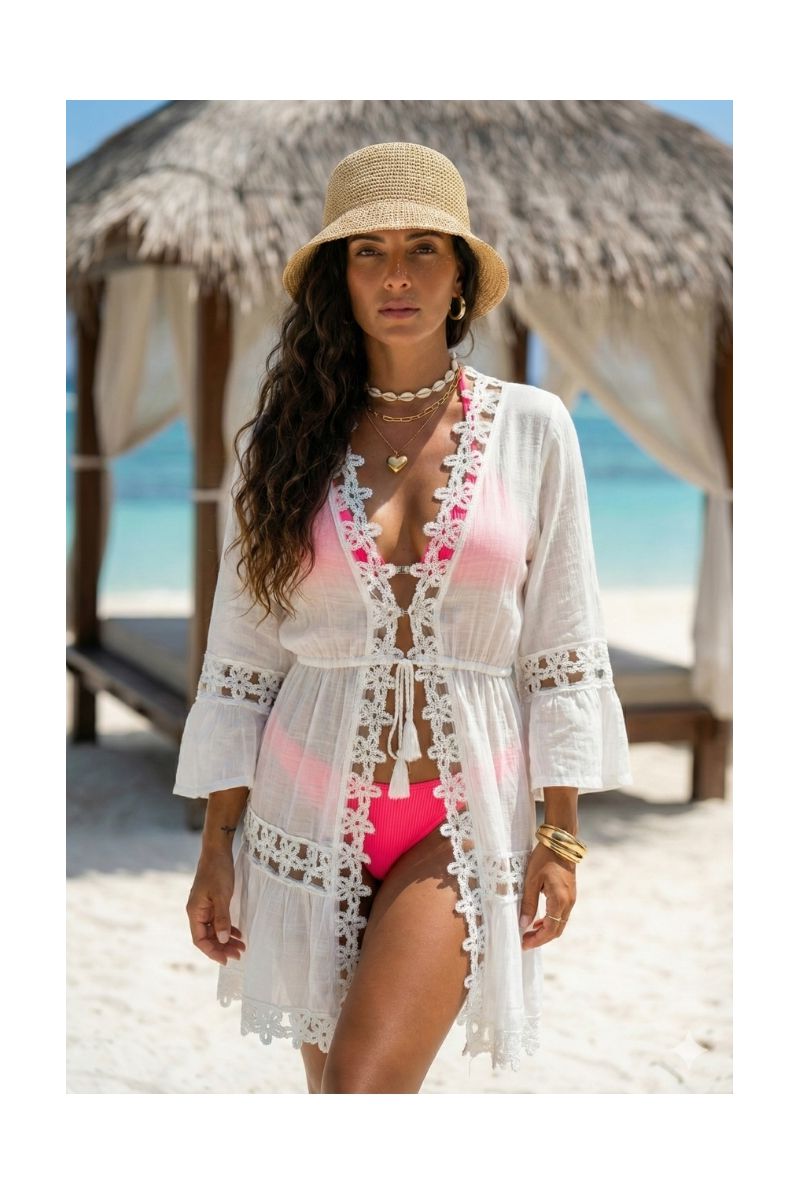 Saída de Praia Camisa Flores Curta