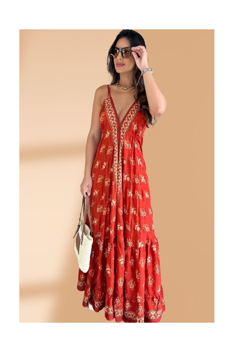 Vestido Seda Deusa Gaia Vermelho