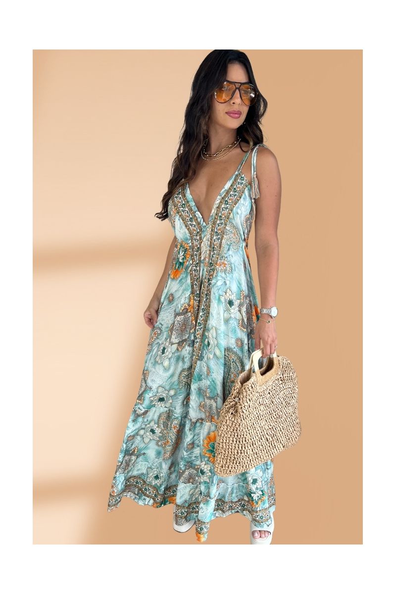 Vestido Seda Bromélias Verde