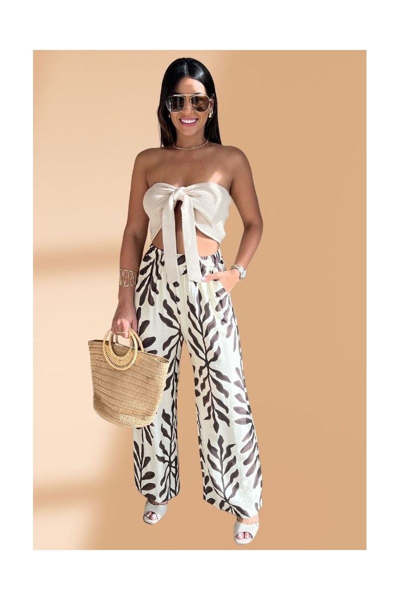 Calça Pantalona Bege Mandy