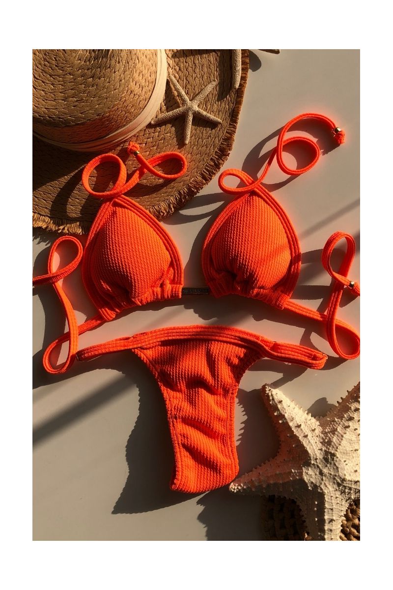 Biquíni Cortininha Marquinha de Fita Laranja Neon