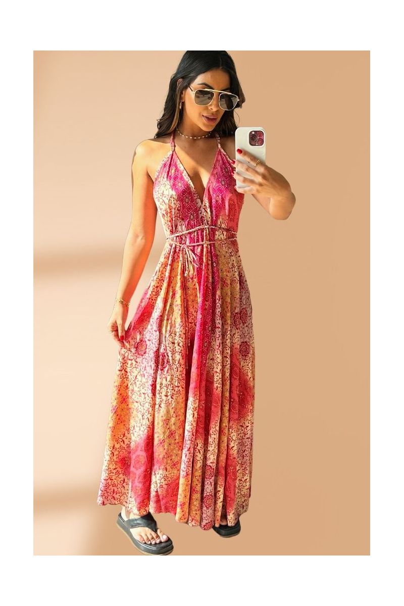 Vestido Lenço Longo Rosa