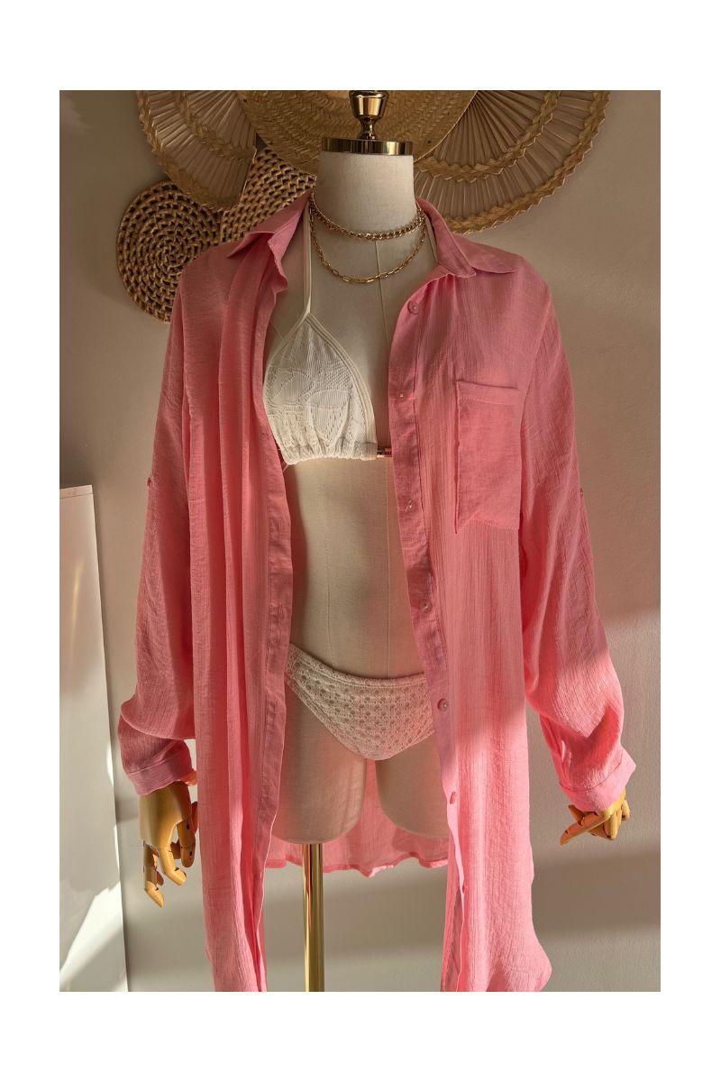 Saída de Praia Camisa Básica Rosa Coral Claro