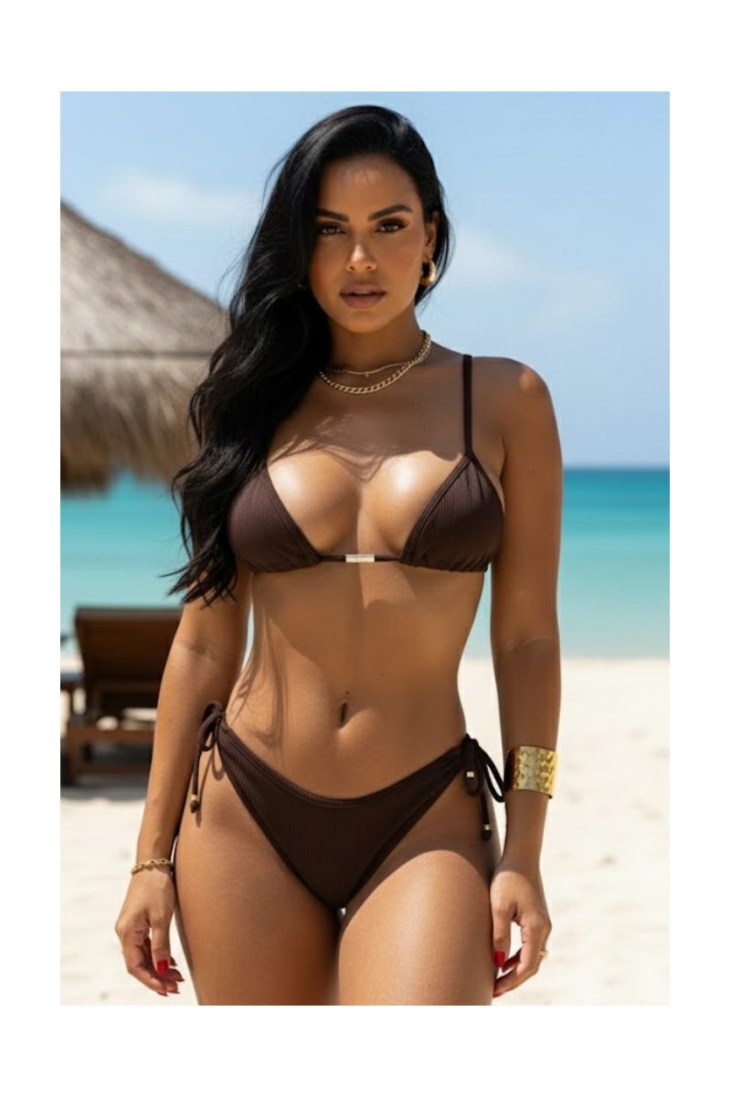 Biquíni Cortininha Asa Delta Marrom