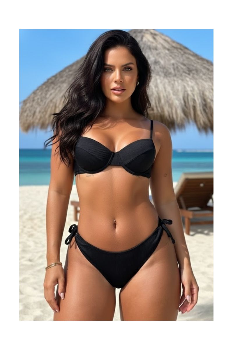 Biquíni Meia Taça Bojo Preto Textura