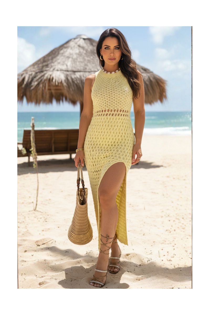 Vestido Tricô Amarelo Lila