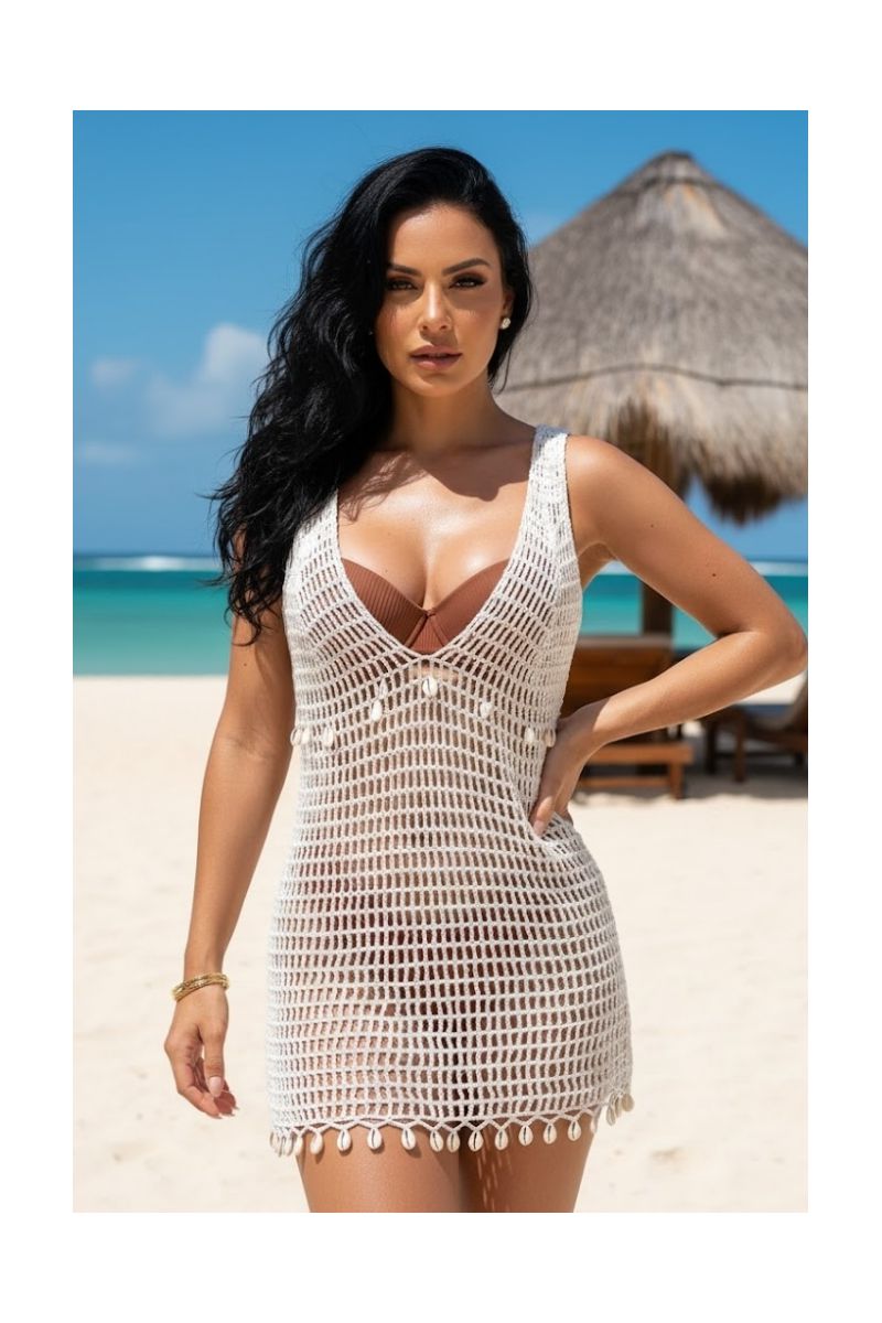 Vestido Crochê Alça Búzios