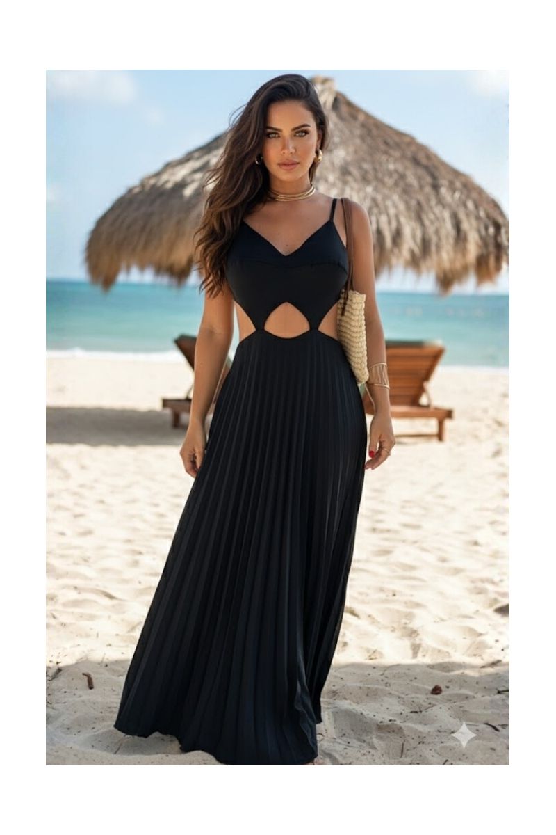Vestido Plissado Preto
