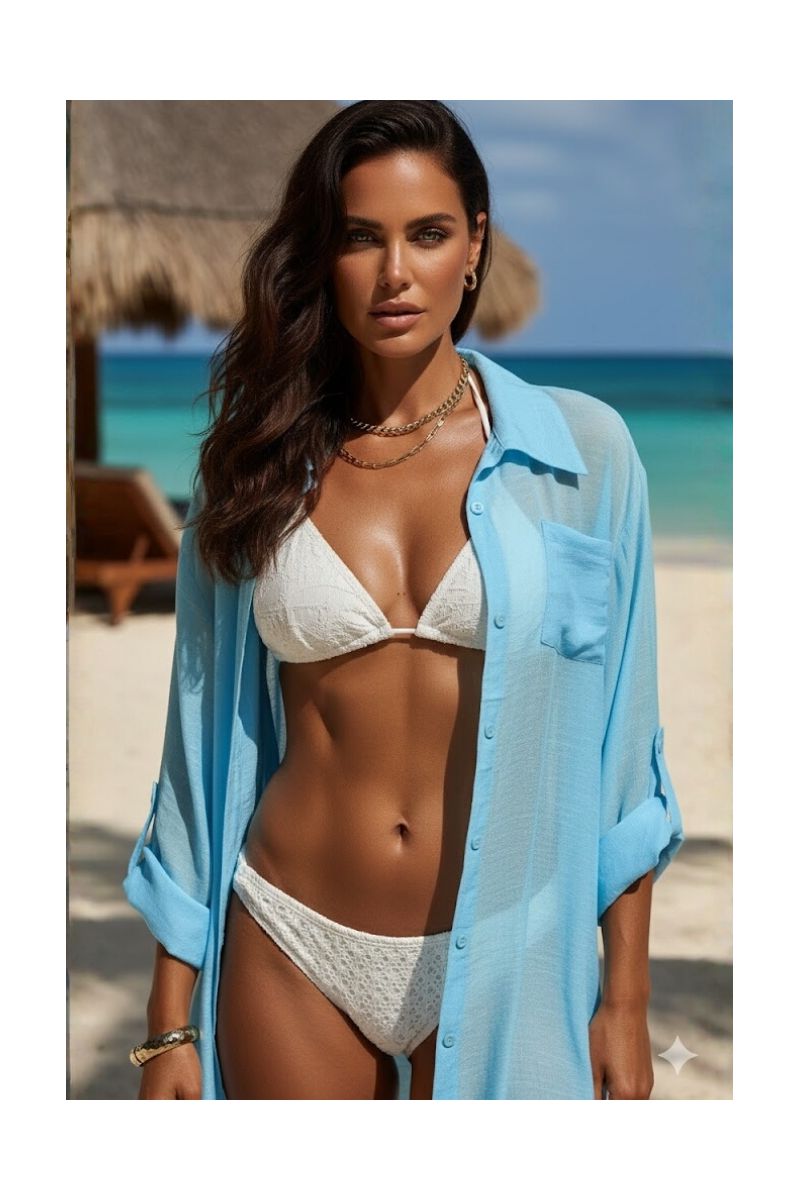 Saída de Praia Camisa Básica Azul