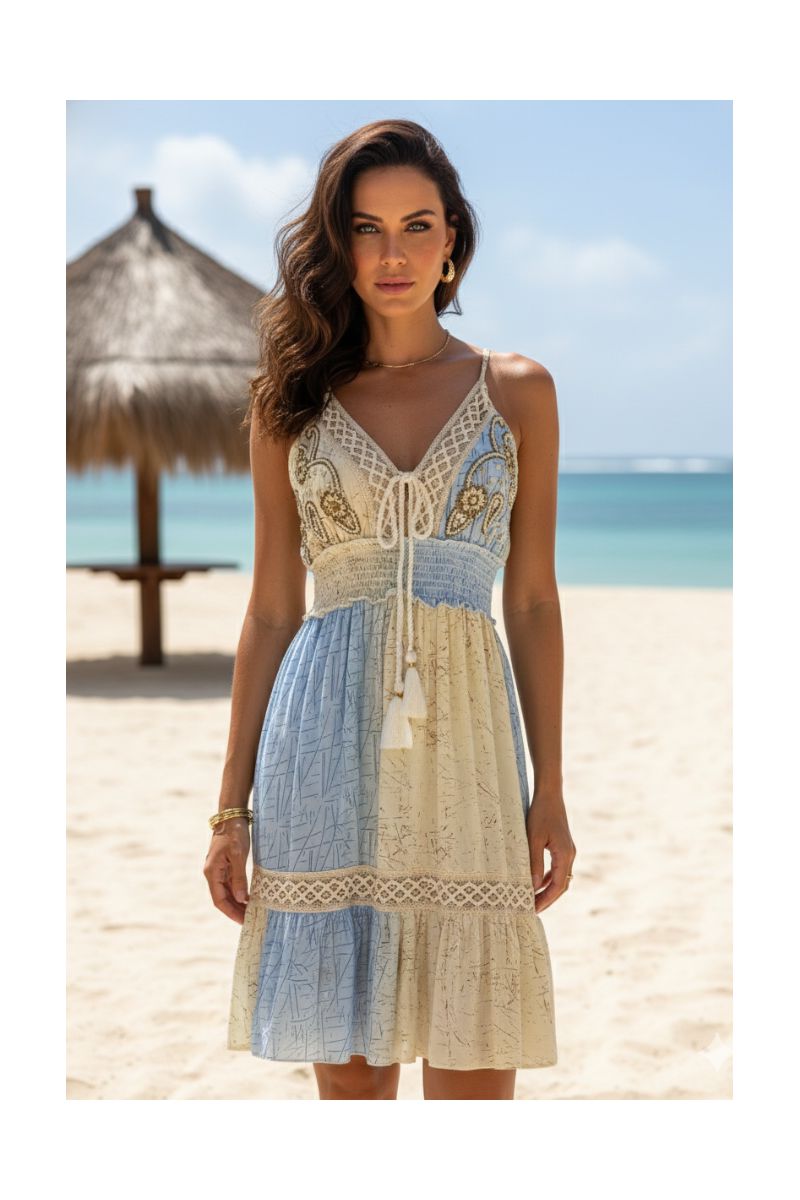 Vestido Indiano Azul Sereno Curto