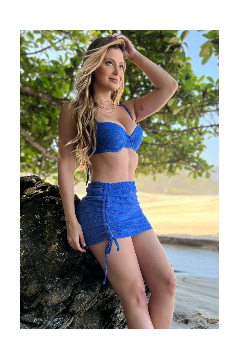 Kit Saia + Biquíni Aro Bojo Calcinha Lolly Azul Isabel 