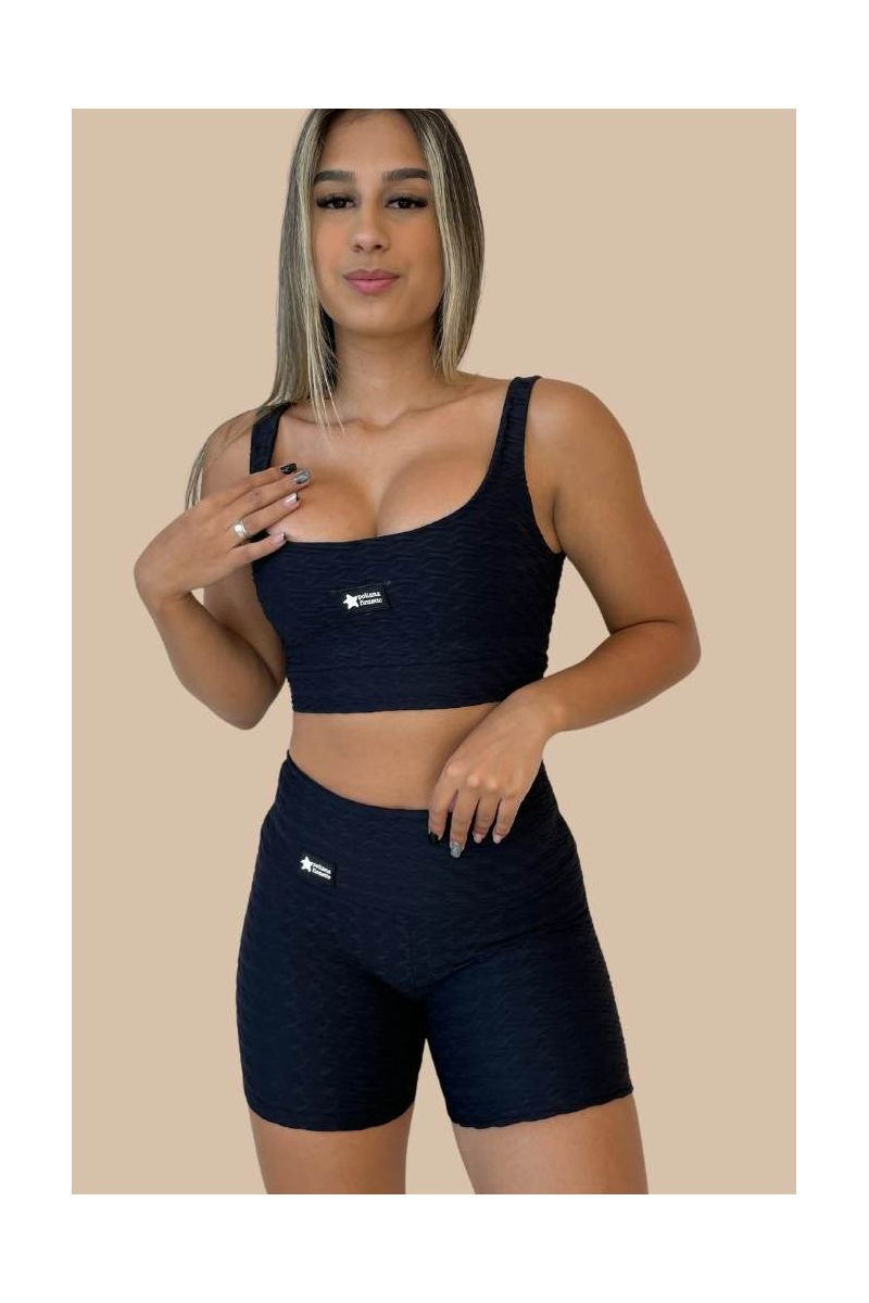 Conjunto Fitness Canelado Ondas Preto