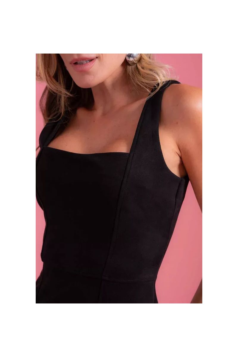 Vestido Curto Em Suede Malha C/ Ponta Preto