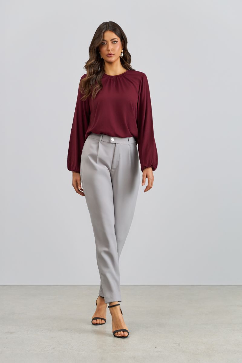 Calça Alfaiataria Com Prega Cinza