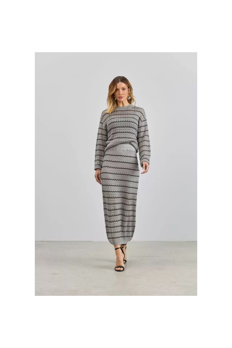 Saia Midi Em Tricot Com Ponto Diferenciado