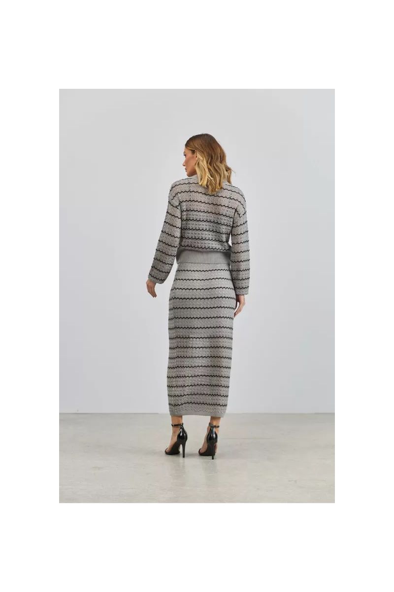 Saia Midi Em Tricot Com Ponto Diferenciado