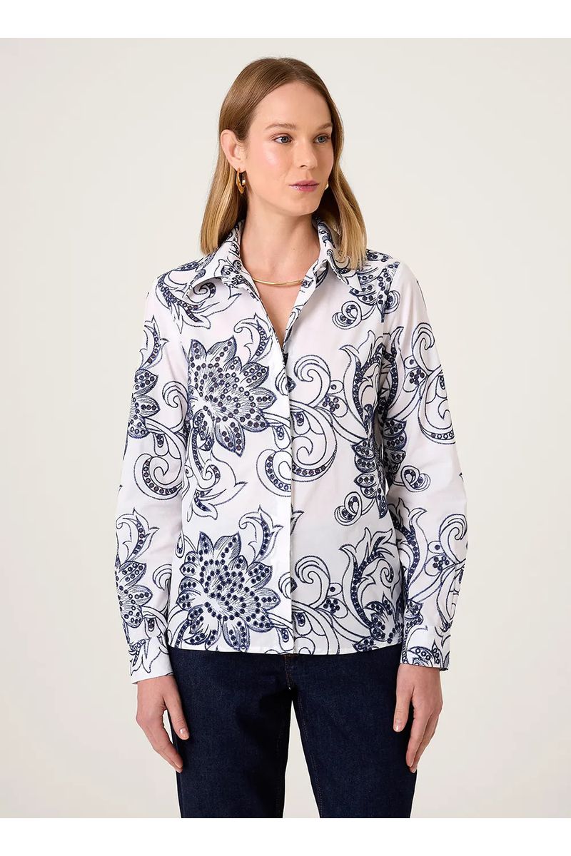 Blusa Bordada Gola Dudalina Feminina