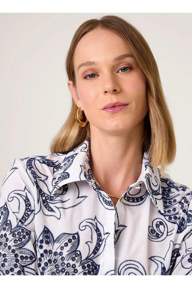 Blusa Bordada Gola Dudalina Feminina