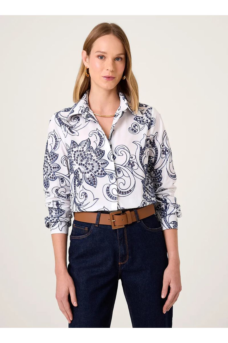 Blusa Bordada Gola Dudalina Feminina