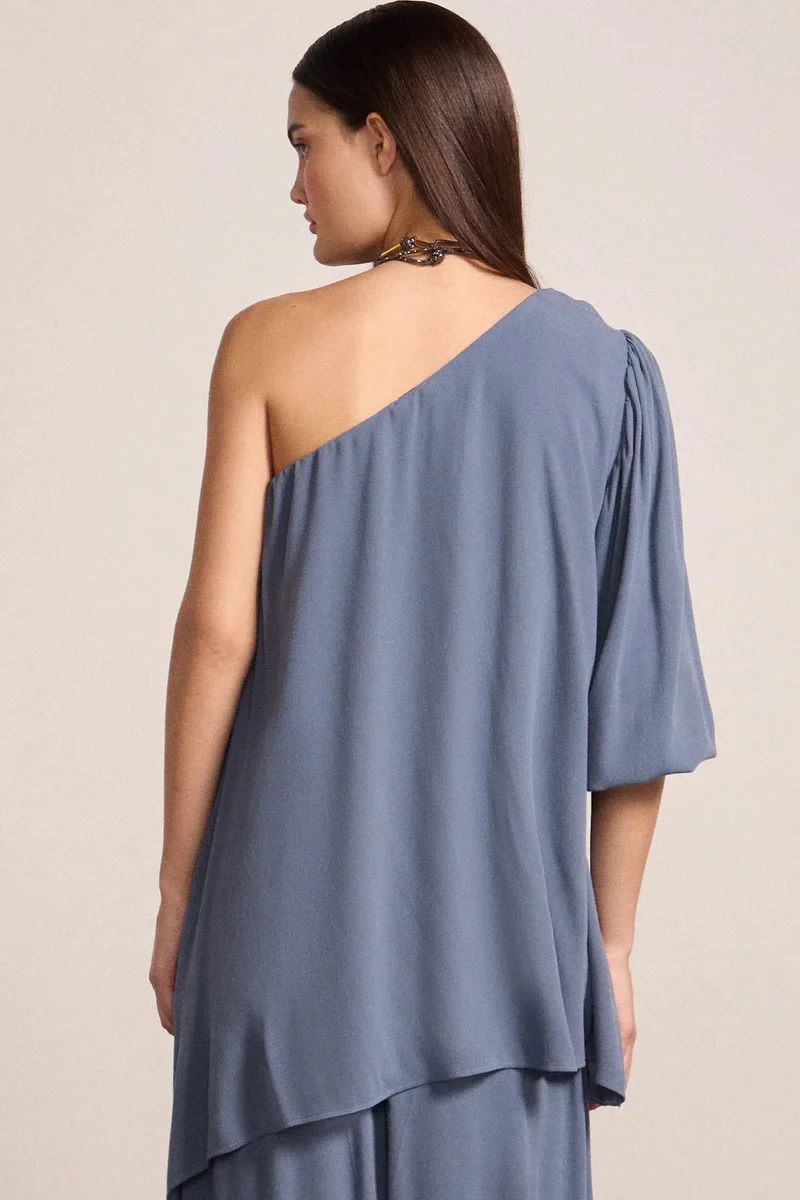 Blusa Assimétrica Em Crepe Azul Escuro