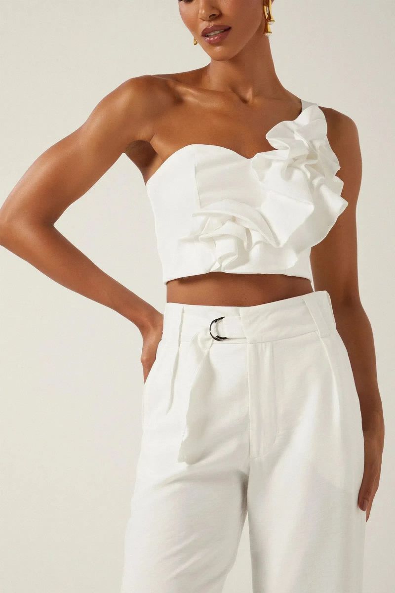 Blusa Um Ombro Só em Blend de Viscose Off-White