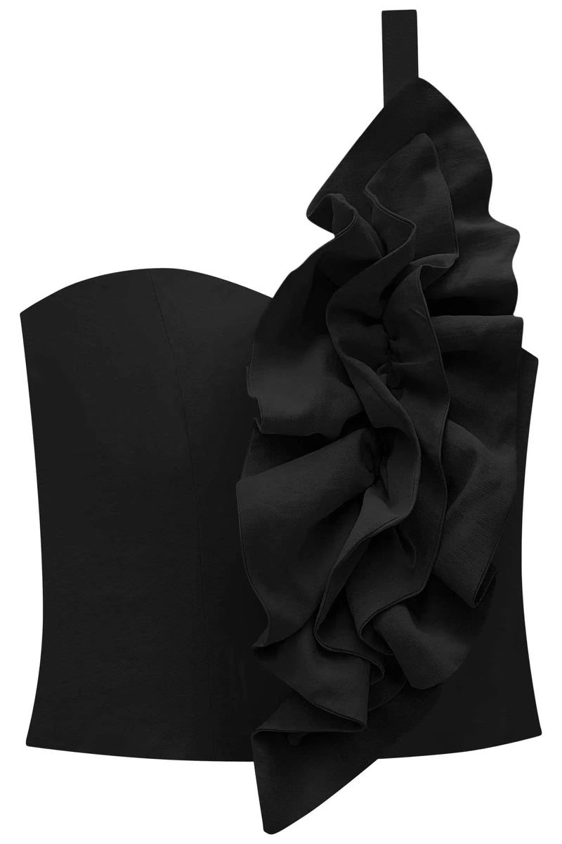 Blusa Um Ombro Só em Blend de Viscose Preto