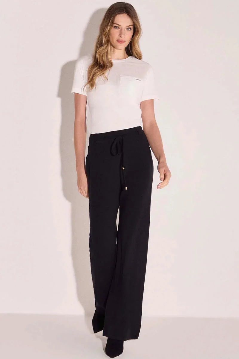 Calça Wide Leg Em Molevisco Preto