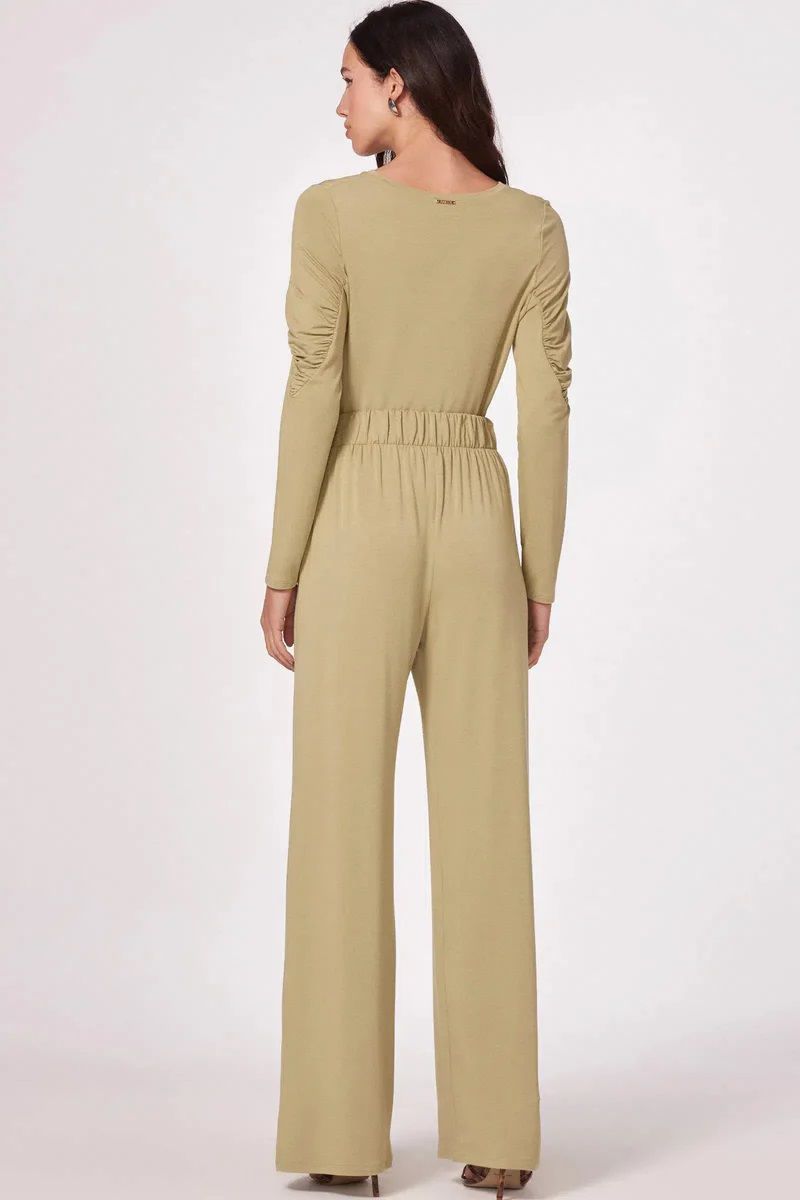 Calça Wide Leg Em Molevisco Verde Claro