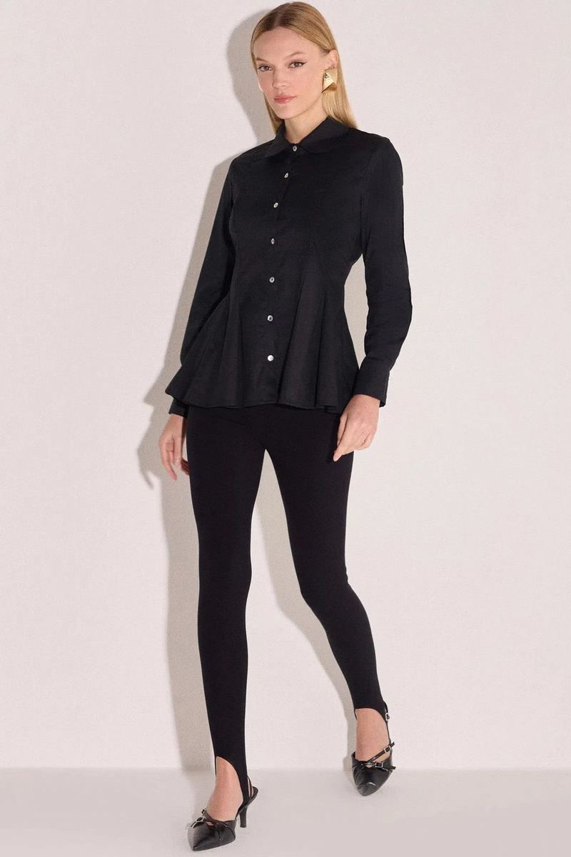 Camisa Acinturada Em Tricoline Com Elastano Preto
