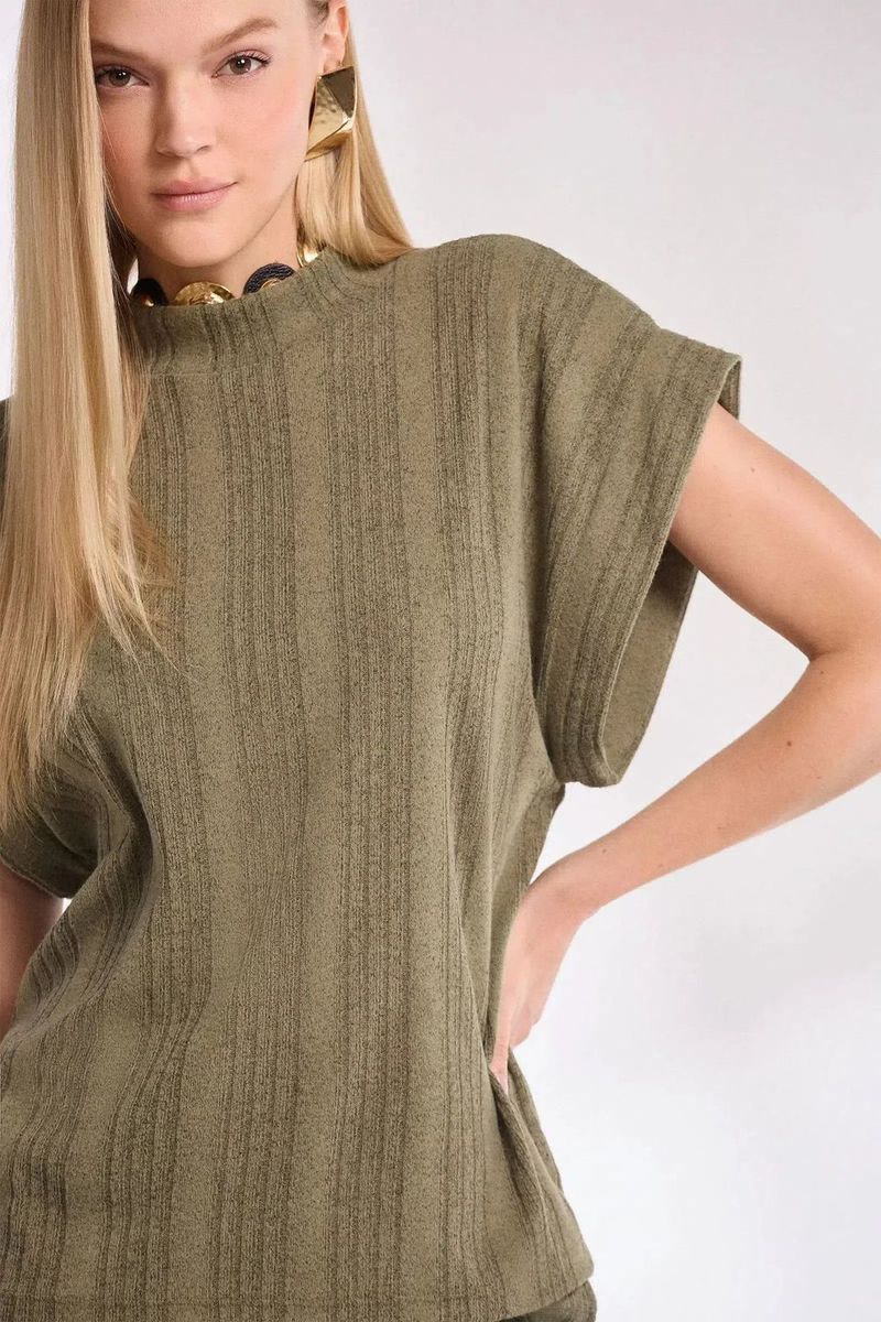 Blusa Em Malha Tricô Verde Escuro