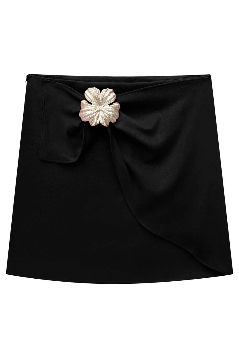 Shorts Saia em Blend de Viscose Preto