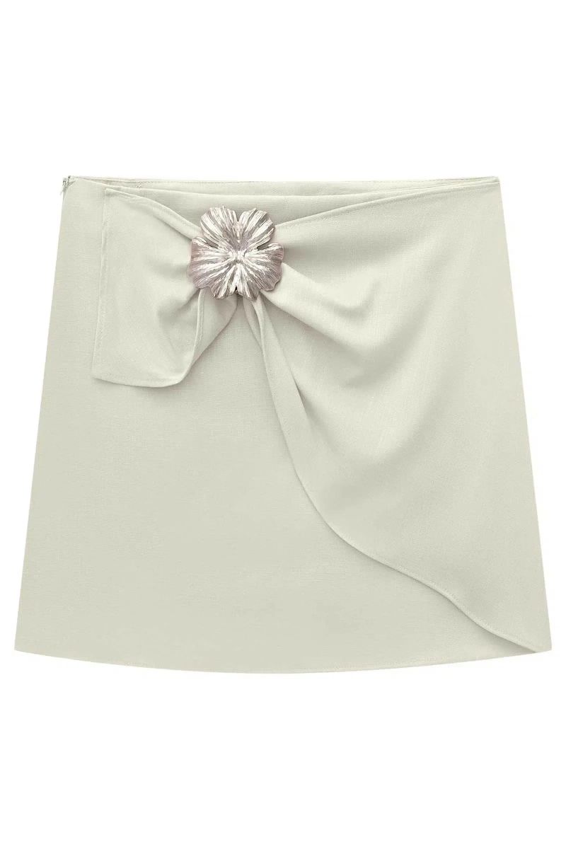 Shorts Saia em Blend de Viscose Off-White