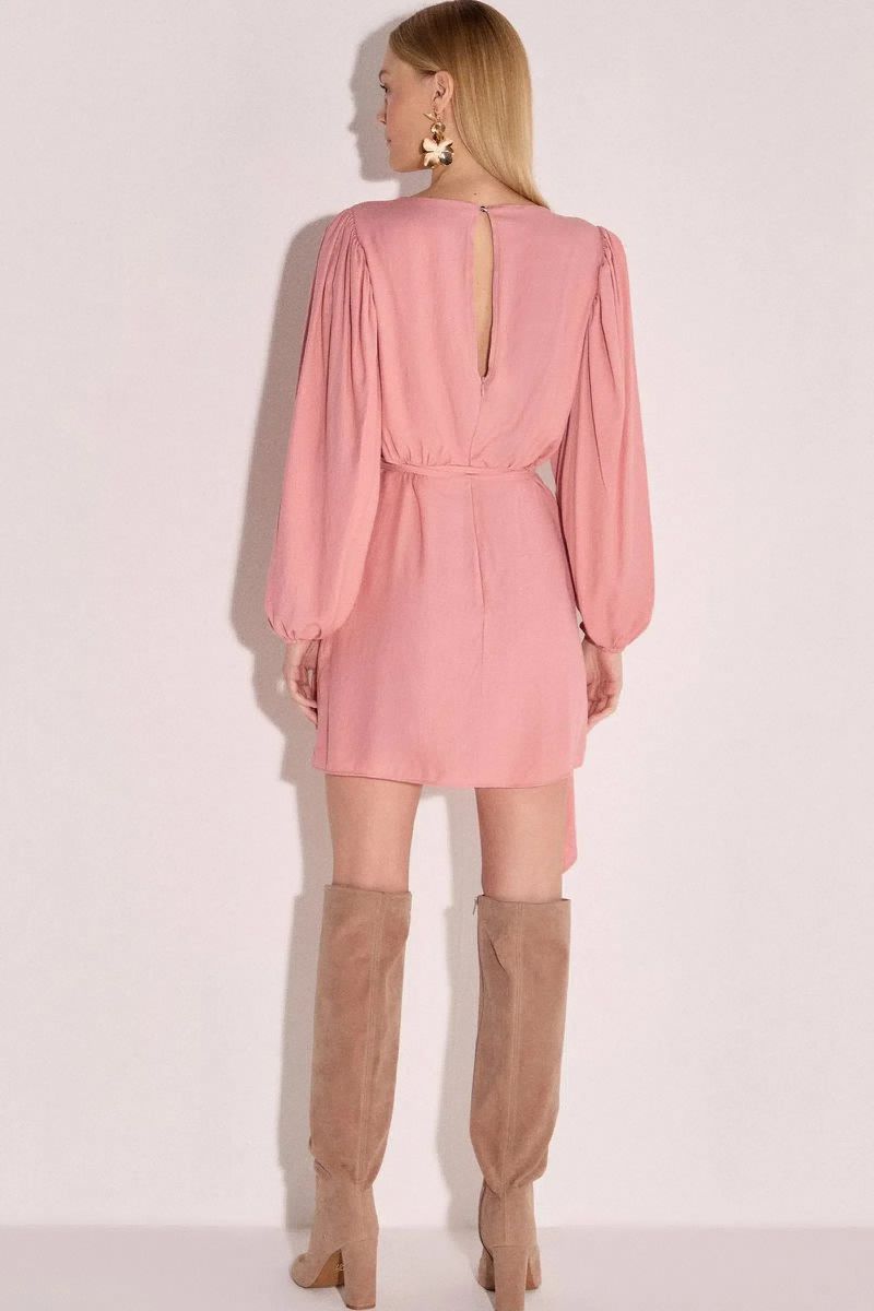 Vestido Manga Longa em Crepe Rosa