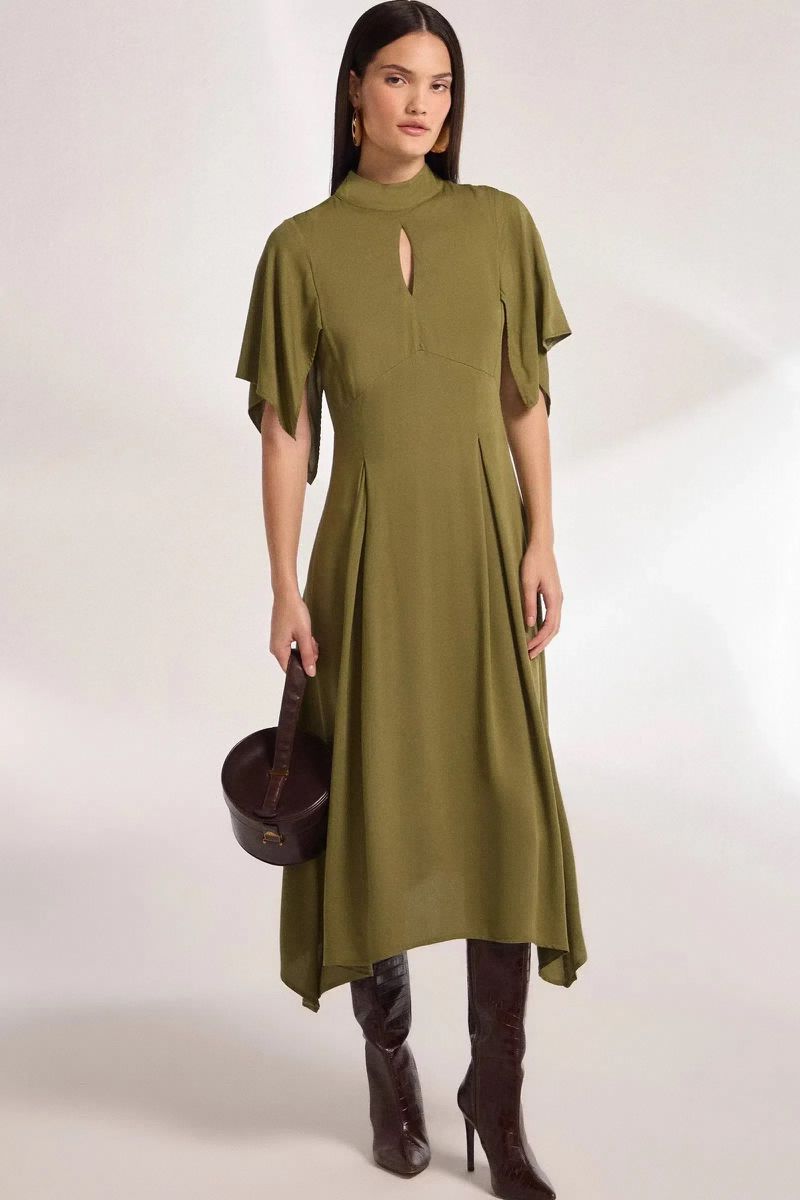 Vestido Maxi Midi de Viscose Verde Escuro