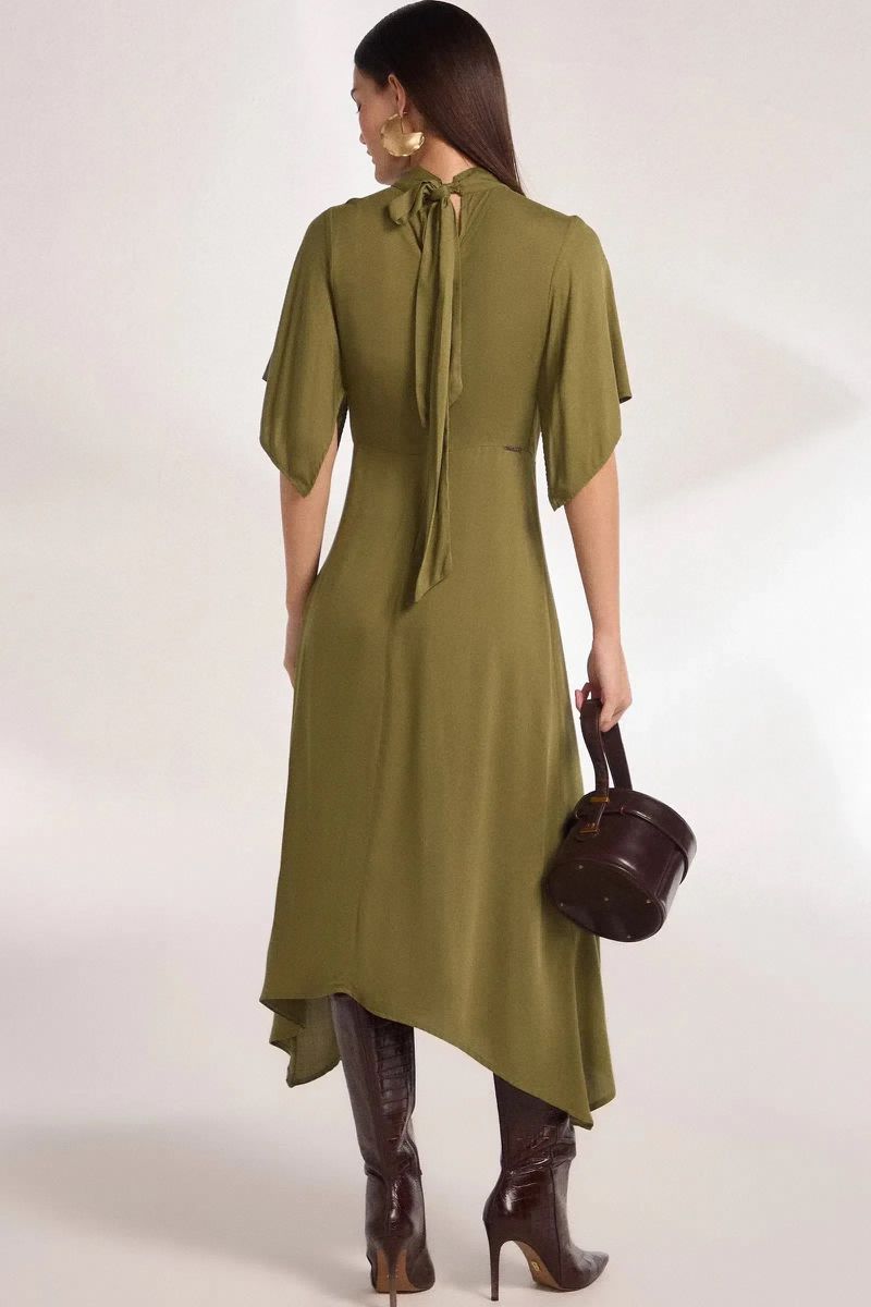 Vestido Maxi Midi de Viscose Verde Escuro