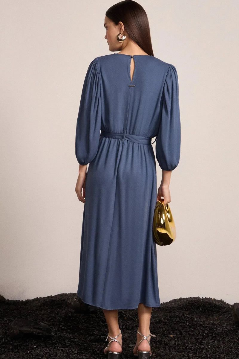 Vestido Midi em Blend Viscose Azul Escuro 