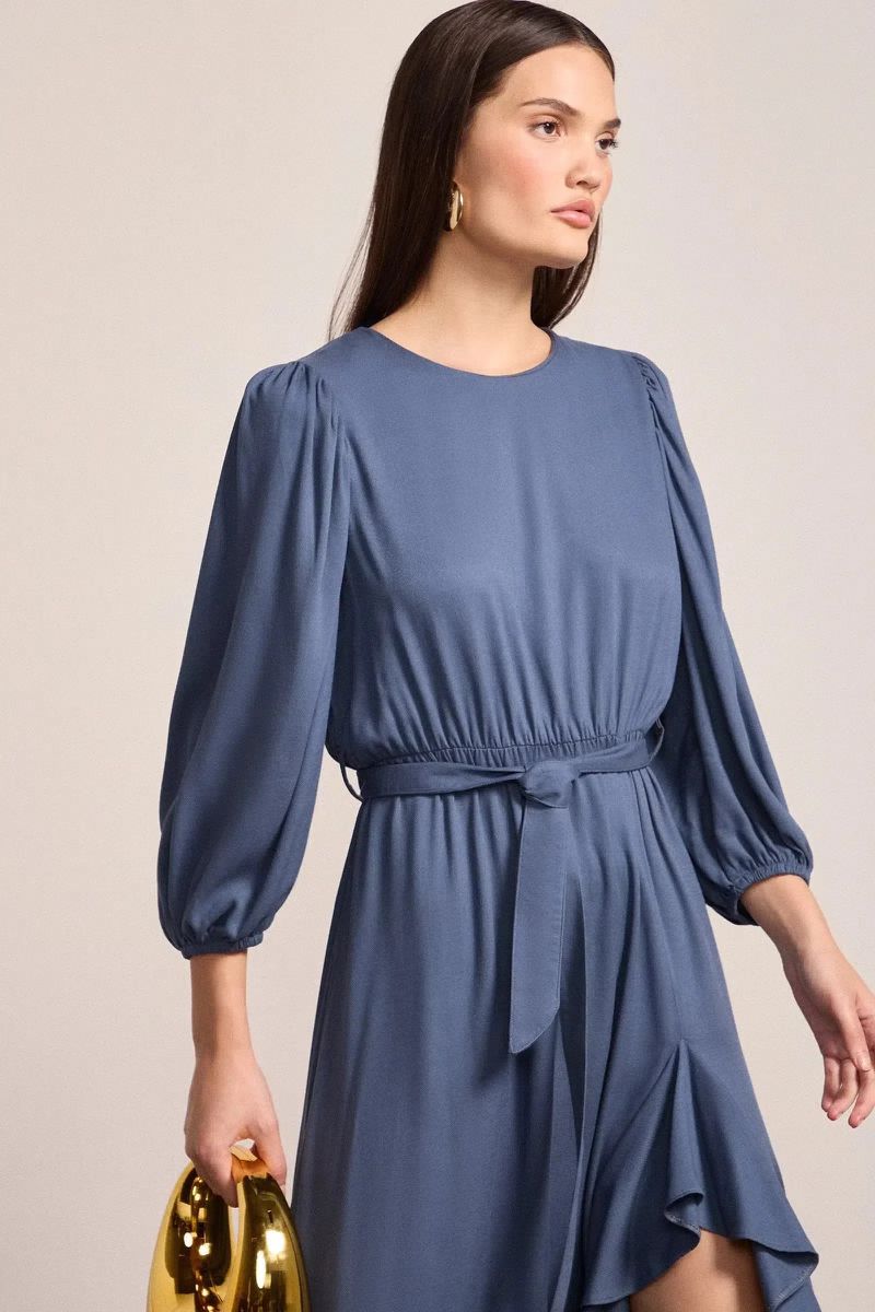 Vestido Midi em Blend Viscose Azul Escuro 