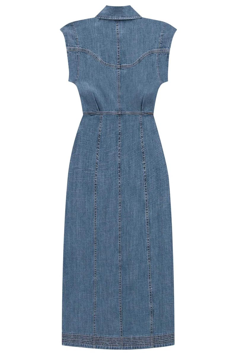 Vestido Midi em Denim com Linho Linzzi