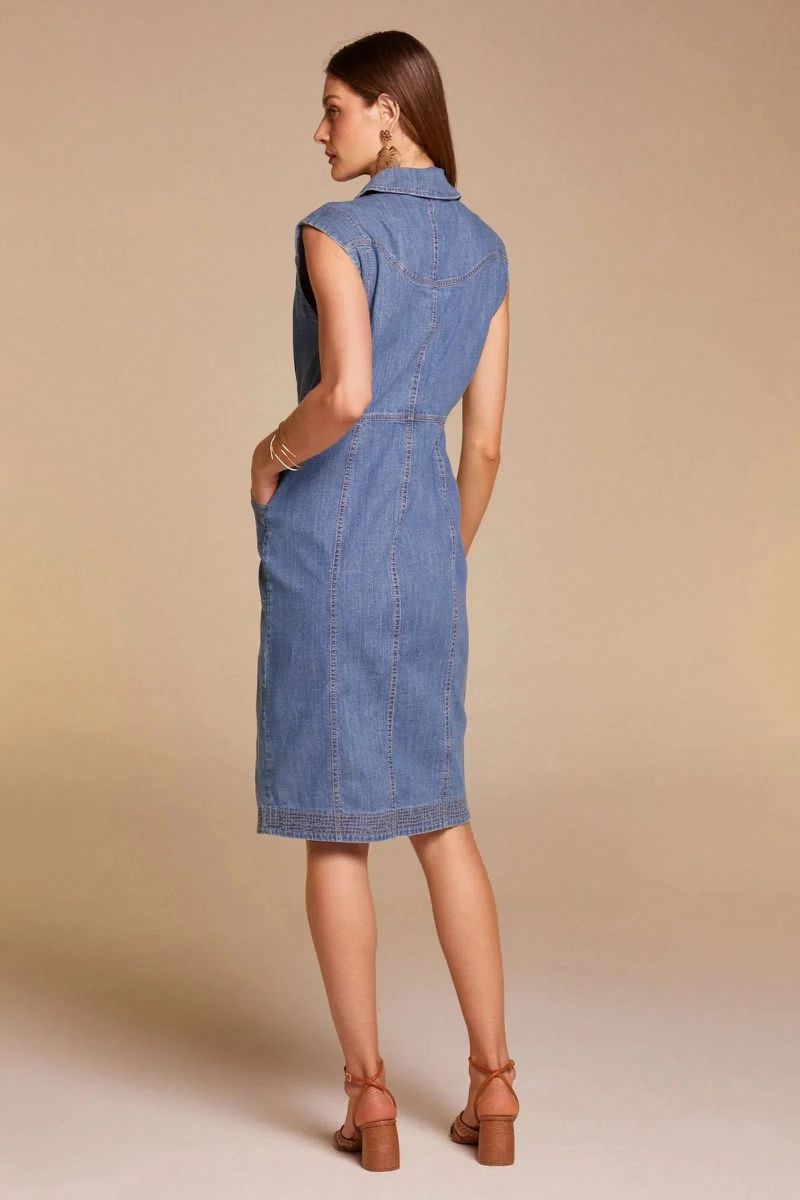 Vestido Midi em Denim com Linho Linzzi
