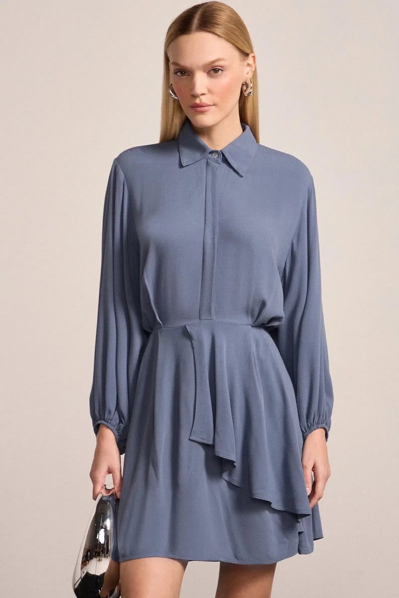 Vestido Chemise em Crepe Azul Escuro