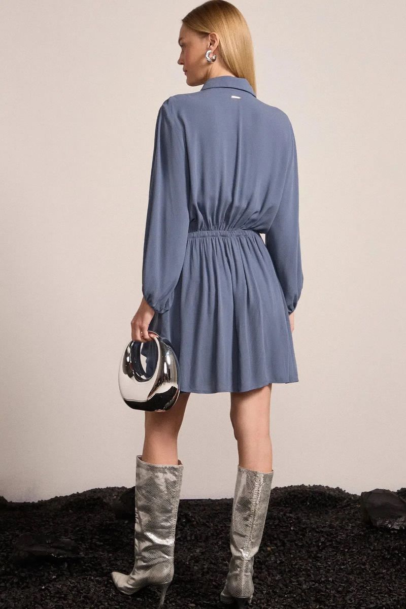 Vestido Chemise em Crepe Azul Escuro