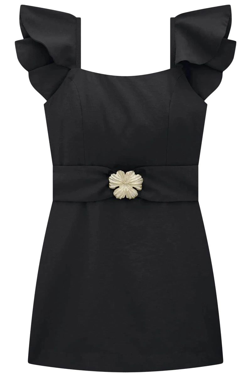 Vestido Curto em Blend de Viscose Preto