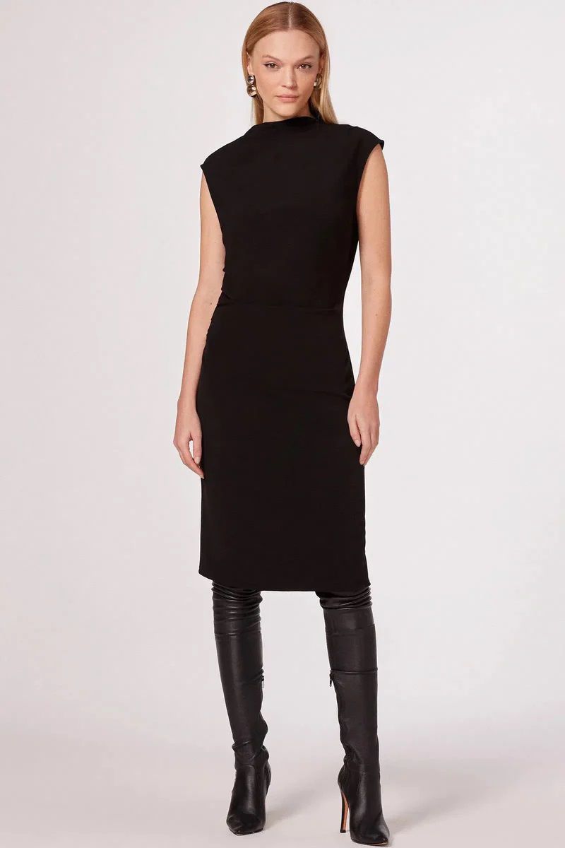 Vestido Midi Em Crepe Alfaiataria Preto
