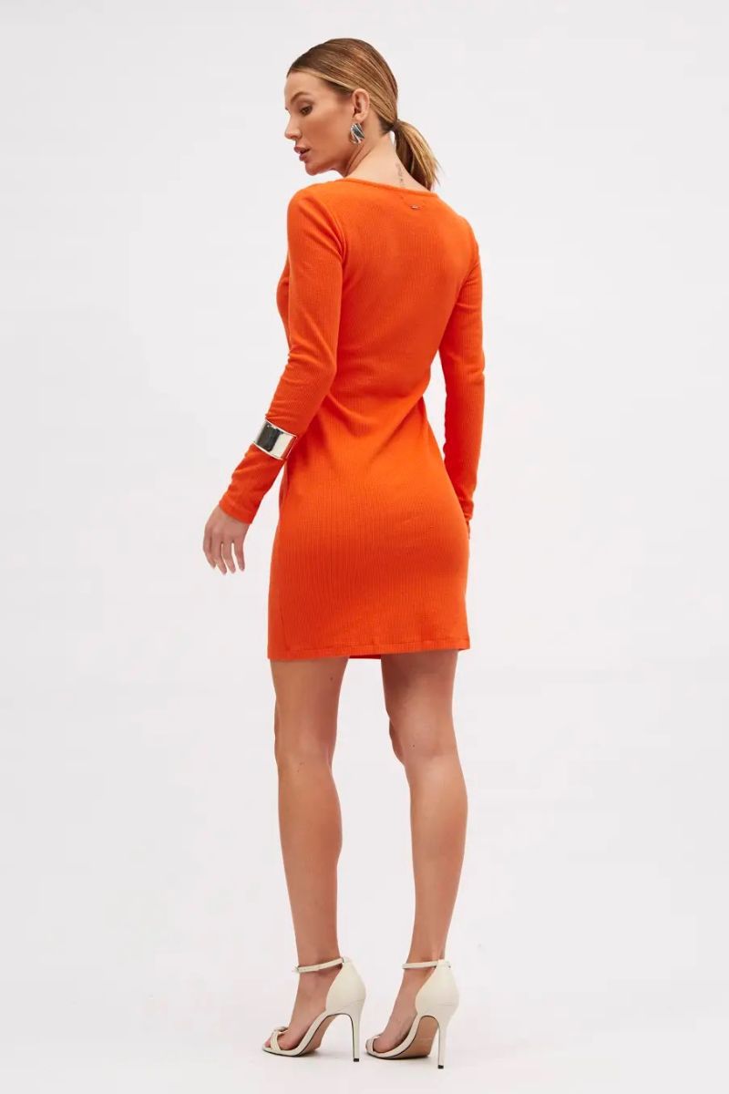 Vestido Sommer Canelado Manga Longa Preto